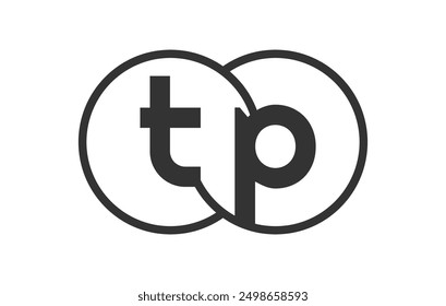 TP business company emblem with outline rounds and letters t p. Logo template of two merged circles for brand identity, logotype. Vector Infinity symbol  and technology sign.