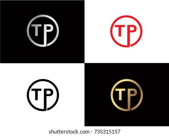 TP Circle Letter Logo Design With RED GOLD BLACK Silver Vector Illustration
