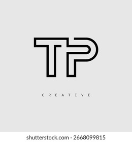 TP Creative Letter Logo – Minimal Line Monogram in Black Outline for Modern Branding Identity Design.