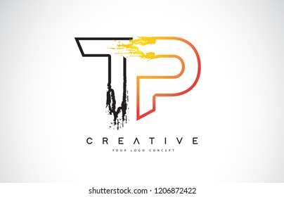 TP Creative Modern Logo Design Vetor with Orange and Black Colors. Monogram Stroke Letter Design.
