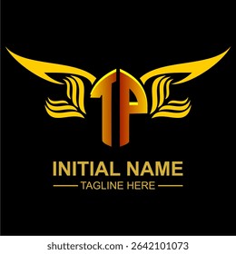 TP Golden Wing Emblem Logo with elegant gold wings, sleek and modern design. Ideal for branding, creative projects, luxury businesses, or artistic ventures.
