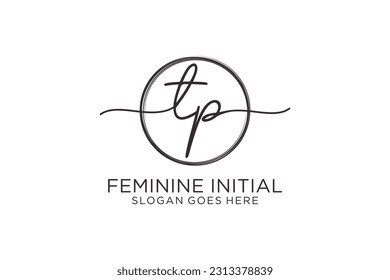 TP handwriting logo with circle template vector logo of initial signature, wedding, fashion, floral and botanical with creative template.
