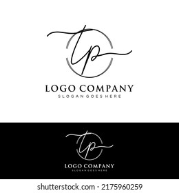 TP Cartas iniciales, logotipo de firma de escritura a mano.