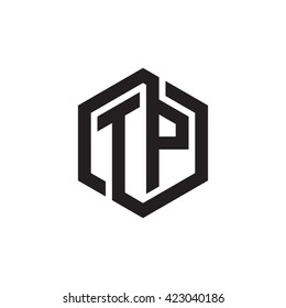 TP initial letters looping linked hexagon monogram logo