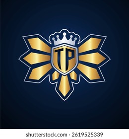 TP initial letters monogram logo for gaming with shield and eagle wing