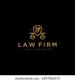 TP initial monogram for lawfirm logo with scales and shield luxury image
