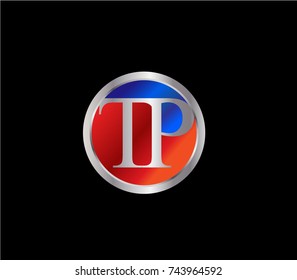 TP Letter logo Design in a circle. Blue Red and silver colored