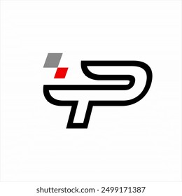 Diseño del logotipo de la letra de TP con concepto de circuito de carreras.