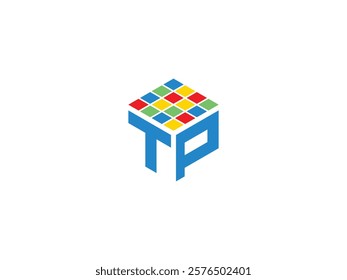 TP Letter Logo with Rubik's Cube Icon Design: Playful Alphabet Representing Puzzle, Sudoku, and Tic-Tac-Toe Game. Vibrant, Dynamic Logo Vector Combining Fun, Strategy, Brain Teasers, and Creativity.