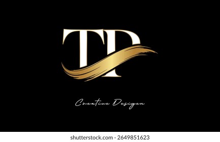 TP Letter Monogram Logo – Elegant Gold Brush Stroke Letter mark for Luxury Branding, Fashion, Boutique  Premium Identity Design
