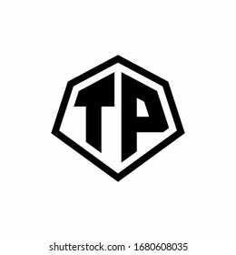 TP monogram logo with hexagon shape and line rounded style design template isolated on white background