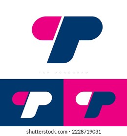 TP monogram logo. Letter T and letter P. Identity, corporate style, app button set. Logo for business, industry, network, clothes, internet, web design, app, online shop.
