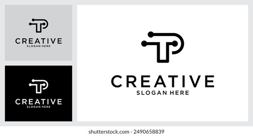 PLANTILLA de Vector de diseño de logotipo de letra inicial TP o PT
