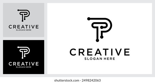 PLANTILLA de Vector de diseño de logotipo de letra inicial TP o PT