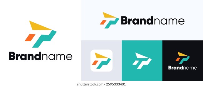 TP, PT Letter Logo icon design with colorful concept, Initial P or T logotype, Vector template abstract monogram symbol, Usable for business sport, Technology, Automotive, Digital And Brand identity.