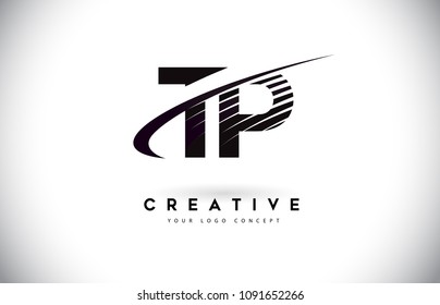 TP T P Letter Logo Design with Swoosh and Black Lines. Modern Creative zebra lines Letters Vector Logo