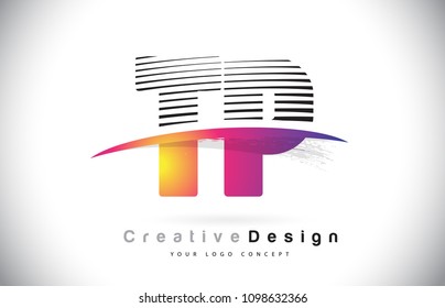 TP T P Letter Logo Design With Creative Lines and Swosh in Purple Brush Color Vector Illustration.