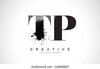 TP T P Letter Logo Design with Black Ink Watercolor Splash Spill Vector Illustration.