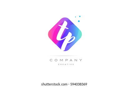 tp t p  pink blue rhombus abstract 3d alphabet company letter text logo hand writting written design vector icon template 