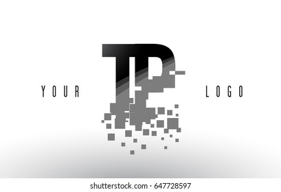TP T P Pixel Letter Logo with Digital Shattered Black Squares. Creative Letters Vector Illustration.