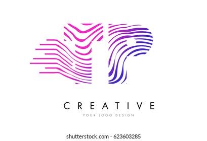 TP T P Zebra Letter Logo Design with Black and White Stripes Vector