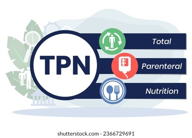 TPN - Total Parenteral Nutrition acronym. medical concept background. vector illustration concept with keywords. lettering illustration with icons for web banner, flyer, landing page