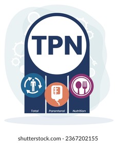 TPN - Total Parenteral Nutrition acronym. medical concept background. vector illustration concept with keywords. lettering illustration with icons for web banner, flyer, landing page