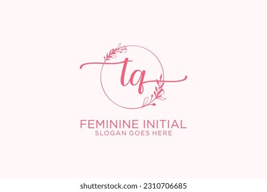 TQ beauty monogram and elegant logo design handwriting logo of initial signature, wedding, fashion, floral and botanical with creative template.
