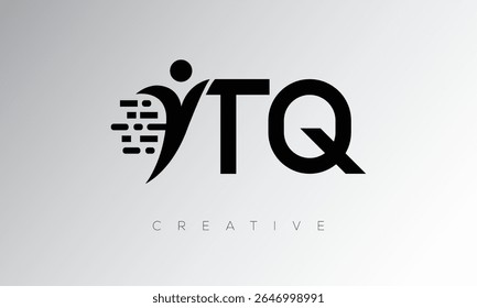 TQ Creative Digital Monogram Logo – Futuristic Letter mark Design Featuring Human Shape, Pixel Motion and Minimal Tech Style for Innovative Branding Identity