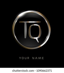 TQ initial letters with circle elegant logo golden silver black background