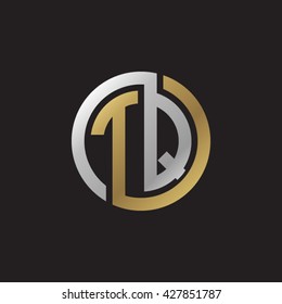 TQ initial letters looping linked circle elegant logo golden silver black background