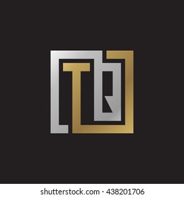 TQ initial letters looping linked square elegant logo golden silver black background