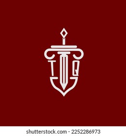 TQ initial logo monogram design for legal lawyer vector image with sword and shield