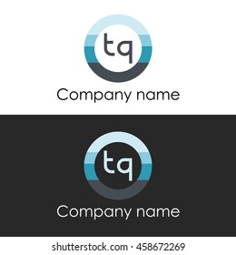 TQ letter circle shape icon logo white blue