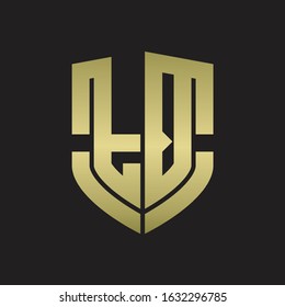 TQ Logo monogram with emblem shield shape design isolated gold colors on black background