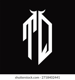 TQ Logo monograma con forma de cuerno aislado Plantilla de diseño en blanco y negro sobre fondo negro