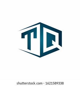 TQ monogram logo with hexagon shape and negative space style ribbon design template