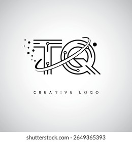 Logotipo de Monograma de Órbita TQ - Marca de Letra Mínima Futurista com Linha de Arte Circular, Pontos Inspirados na Tecnologia e Conceito de Movimento Espacial para Identidade de Marca Moderna