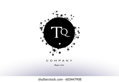 tq t q  black white circle grunge splash vintage retro alphabet company logo design vector icon template