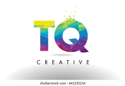 TQ T Q Colorful Letter Design with Creative Origami Triangles Rainbow Vector.