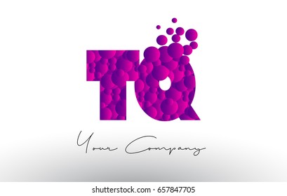 TQ T Q Dots Letter Logo with Purple Pink Magenta Bubbles Texture Vector.