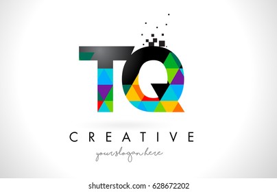 TQ T Q Letter Logo with Colorful Vivid Triangles Texture Design Vector Illustration.