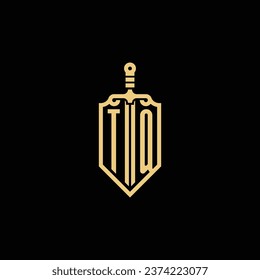 TQ vintage shield and sword initial logo in high quality professional design that will print well across any print media