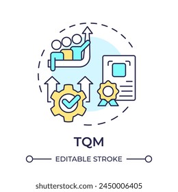 TQM multi color concept icon. Total quality management. Business growth, teamwork organization. Round shape line illustration. Abstract idea. Graphic design. Easy to use in infographic, article