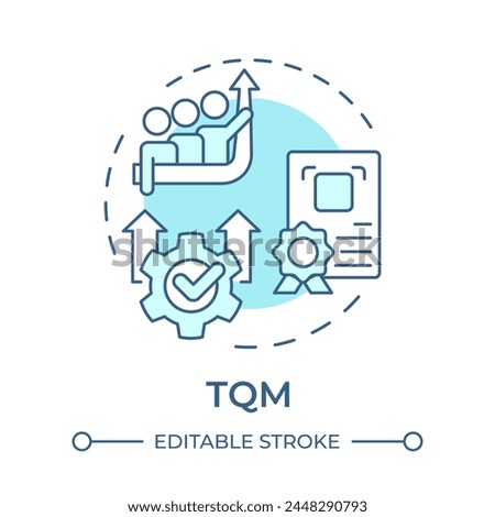 TQM soft blue concept icon. Total quality management. Business growth, teamwork organization. Round shape line illustration. Abstract idea. Graphic design. Easy to use in infographic, article