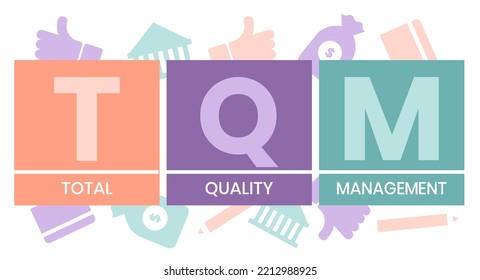 TQM - total quality management. Platform. business concept background. Vector illustration for website banner, marketing materials, business presentation, online advertising