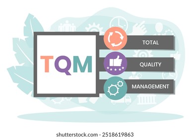 TQM - gestão da qualidade total. Plataforma. plano de fundo do conceito de negócios. Ilustração vetorial para banner de site, materiais de marketing, apresentação de negócios, publicidade online