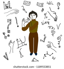 TQuestion marks, arrows, hands. Vector illustration.