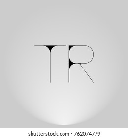 TR Black thin minimalist LOGO Design with Highlight on Gray background.