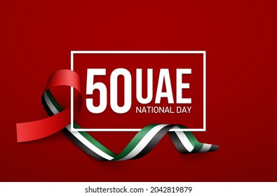 Tr: Fifty UAE national day, Spirit of the union. Banner with UAE state flag. Illustration of 50 years National day of the United Arab Emirates. Card in honor of the 50th anniversary 2 December 2021